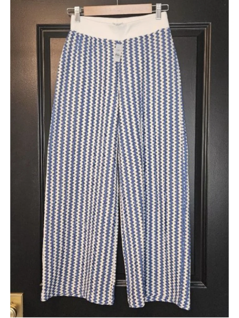 LOFT Beach Ann Taylor Geo Crochet Blue/White Wide Leg Pants NWT XS - Picture 4 of 5